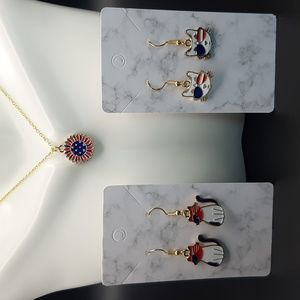 NWT 3 Pack Giadasio Handmade Gold Plated America Red/White/Blue USA Jewelry Set